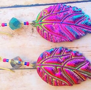 Rainbow Metal Leaf Pair of Earrings